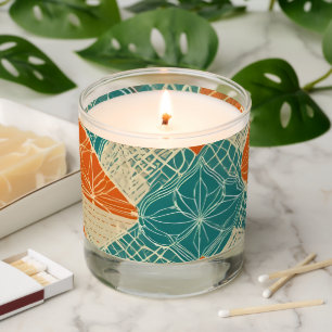 Teal, Orange, and Tan Abstract Flowers Scented Candle
