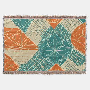 Teal, Orange, and Tan Abstract Flowers Throw Blanket