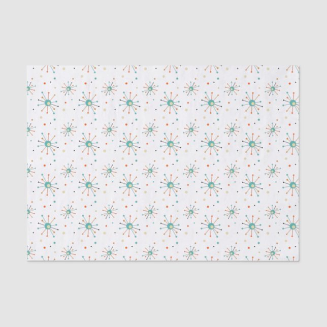 Teal Orange Atomic Starburst Mid Century Christmas Tissue Paper (Front)