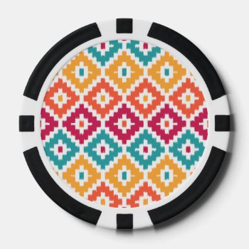 Teal Orange Aztec Tribal Print Ikat Diamond Pattrn Poker Chips by SharonaCreations at Zazzle