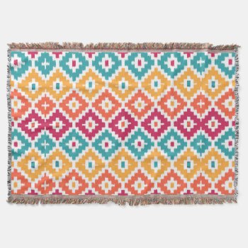 Teal Orange Aztec Tribal Print Ikat Diamond Pattrn Throw Blanket by SharonaCreations at Zazzle