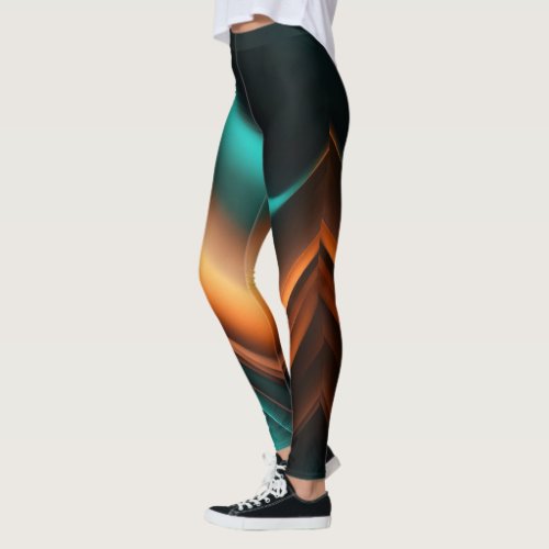  Teal Orange Black Leggings with Grainy Texture