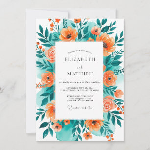 Teal Orange Blissful Summer Wedding Invitation