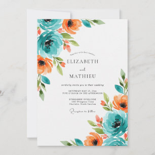 Teal Orange Brilliant Summer Wedding Invitation