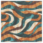 Teal / Orange / Brown Abstract Swirling Lines Fabric