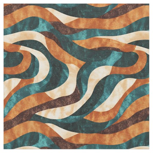 Teal / Orange / Brown Abstract Swirling Lines Fabric