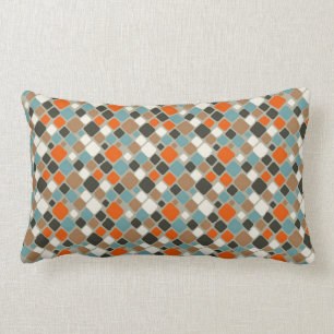 Teal Orange Brown Mosaic Retro Lumbar Pillow