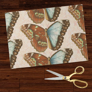 Teal Orange Butterflies on Vintage Blush Damask Tissue Paper