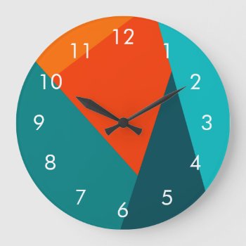 Teal & Orange Color Wall Clock With Numbers by CoffeeRocksMyWorld at Zazzle