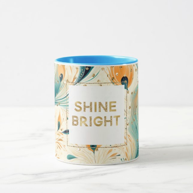 Teal Orange Cream Peacock Glitter Shine Mug (Center)