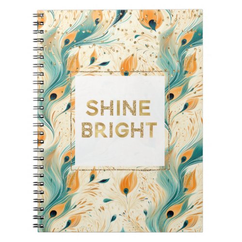 Teal Orange Cream Peacock Glitter Shine Notebook