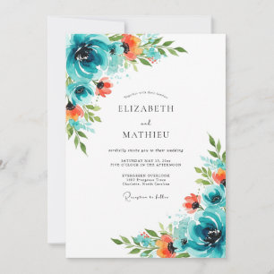 Teal Orange Energetic Summer Wedding Invitation