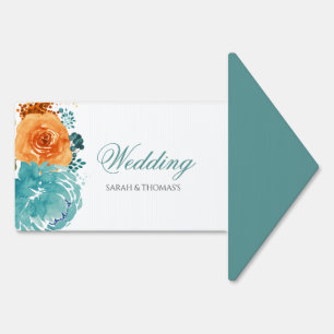 Teal Orange Floral Fall Terracotta Yard Sign