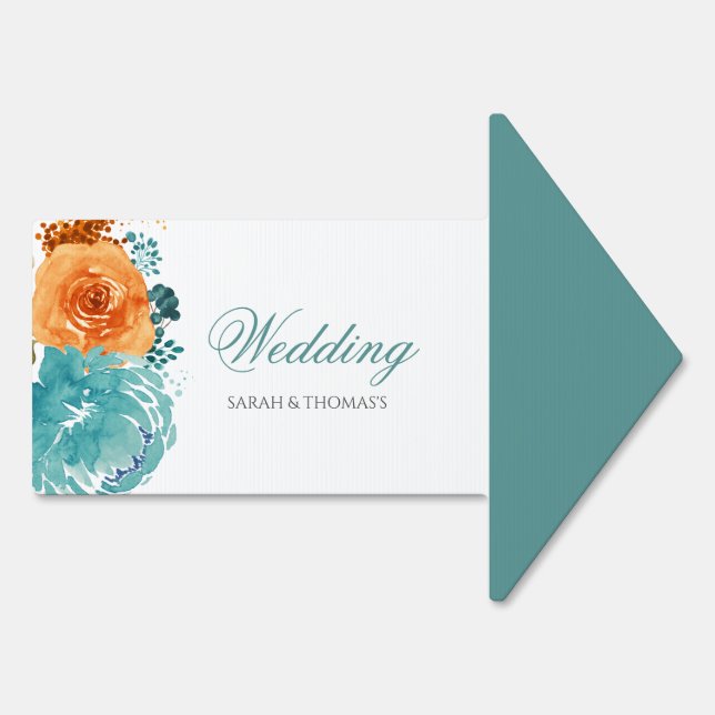 Teal Orange Floral Fall Terracotta Yard Sign (Back)