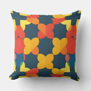 Teal Orange Floral Geometric Modern Decor Throw Pillow