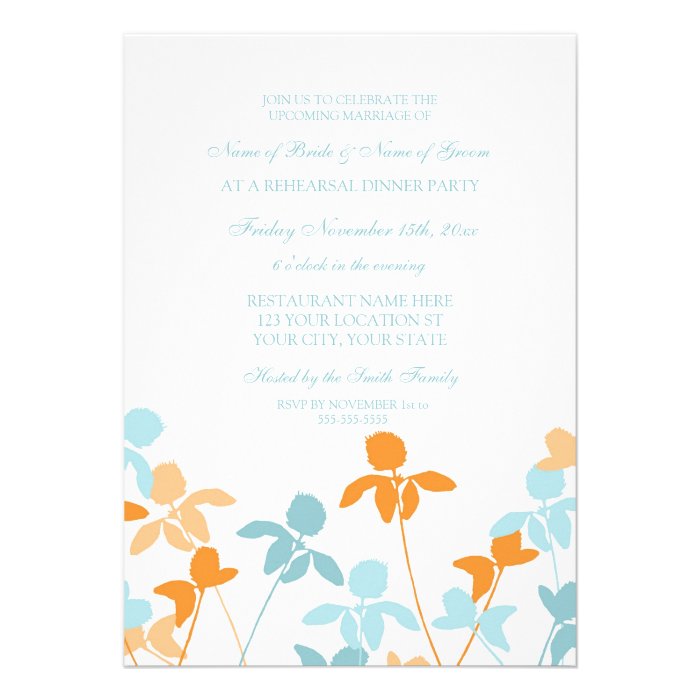 Teal Orange Floral Rehearsal Dinner Party Personalized Invitation