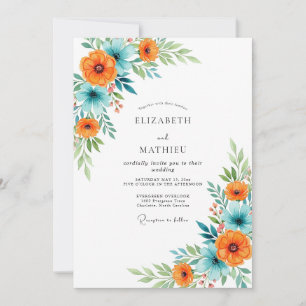 Teal Orange Glorious Summer Wedding Invitation