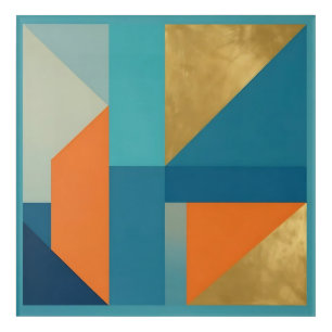 Teal Orange Gold Geometric Abstract Acrylic Print