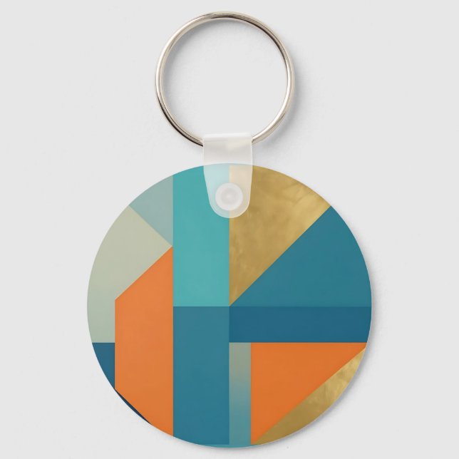 Teal Orange Gold Geometric Abstract Keychain (Front)