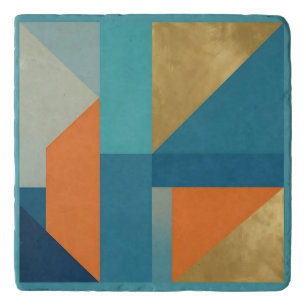 Teal Orange Gold Geometric Abstract Trivet