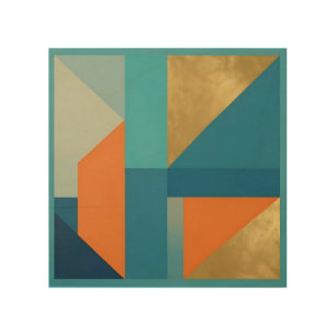 Teal Orange Gold Geometric Abstract Wood Wall Art
