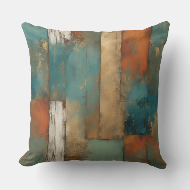 Teal Orange Gold Modern Farmhouse Throw Pillow (Front)