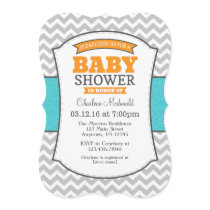 Teal Orange Gray Chevron Baby Shower Invitation