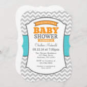 Teal Orange Gray Chevron Baby Shower Invitation (Front/Back)
