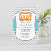 Teal Orange Gray Chevron Baby Shower Invitation (Standing Front)
