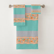 Teal, orange, gray towel set