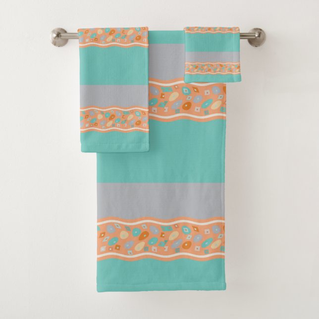 Teal, orange, gray towel set (Insitu)
