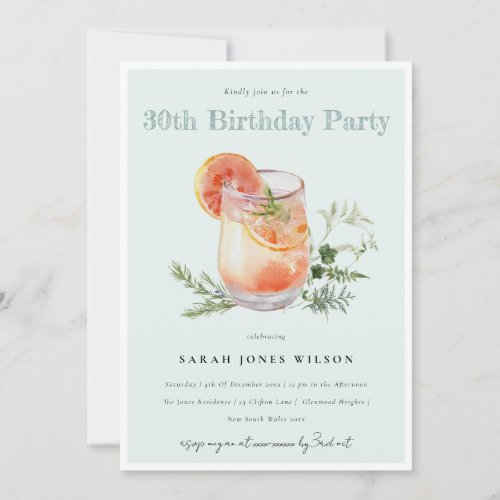 Teal Orange Green Cocktail Any Age Birthday Party Invitation