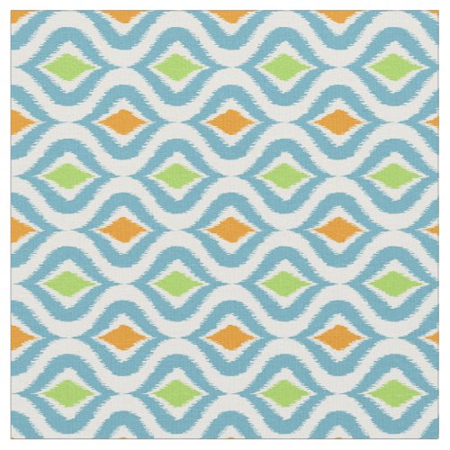 Teal Orange Green Retro Chic Ikat Drops Pattern Fabric