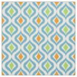 Teal Orange Green Retro Chic Ikat Drops Pattern Fabric