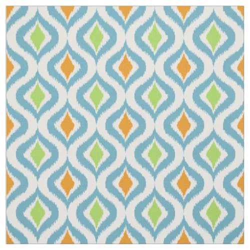 Teal Orange Green Retro Chic Ikat Drops Pattern Fabric