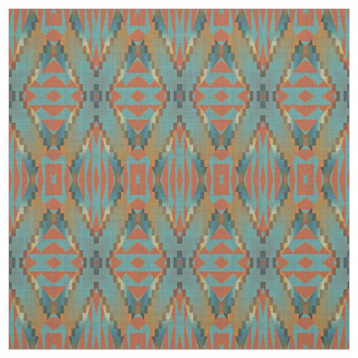 Teal Orange Green Turquoise Brown Ethnic Look Fabric