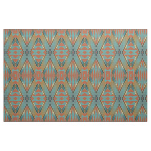 Teal Orange Green Turquoise Brown Ethnic Look Fabric