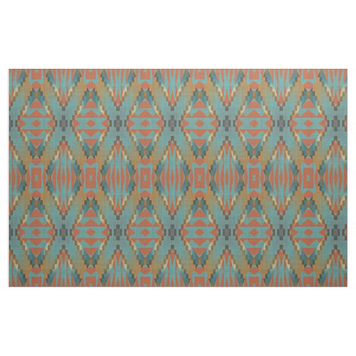 Teal Orange Green Turquoise Brown Ethnic Look Fabric