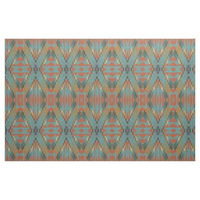Teal Orange Green Turquoise Brown Ethnic Look Fabric (Fat Quarter)