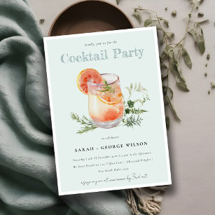 Teal Orange Green Watercolor Cocktail Pool Party Invitation