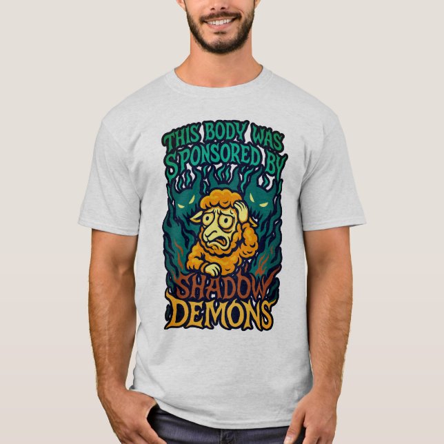 Teal-Orange Horror Cartoon • Shadow Demons Sheep T-Shirt (Front)