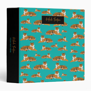 Teal Orange Jungle Safari Tiger Animal Cute  3 Ring Binder
