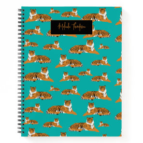Teal Orange Jungle Safari Tiger Animal Cute Notebook