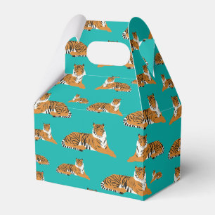 Teal Orange Jungle Tiger Animal Pattern Favor Boxes