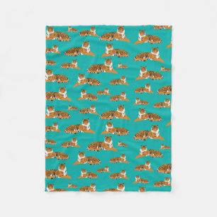 Teal Orange Jungle Tiger Animal Pattern Fleece Blanket
