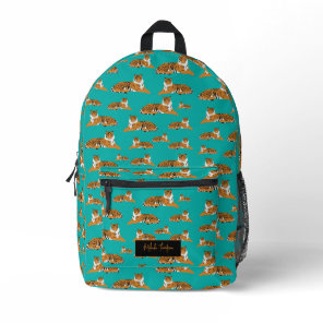 Teal Orange Jungle Tiger Animal Pattern   Printed Backpack