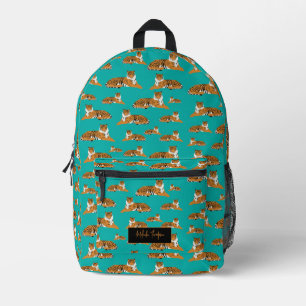 Teal Orange Jungle Tiger Animal Pattern Printed Backpack