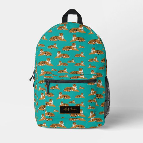 Teal Orange Jungle Tiger Animal Pattern Printed Backpack