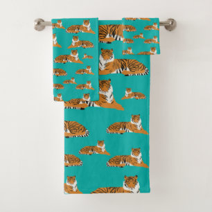 Teal Orange Jungle Tiger Animal Stylish Bath Towel Set