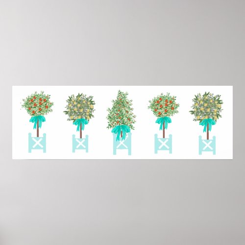 Teal Orange Lemon Topiary Robins Egg Blue  Poster